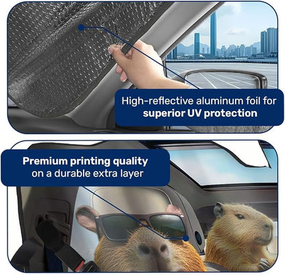 GENANY Capybara Windshield Cover for Car SUV Truck (55x30 Inches), Foldable Heat Shield, Shades for Front Windows, Protector Blocks UV, Car Decor