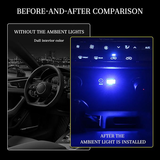 4 PCS USB LED Car Interior Atmosphere Lamp, Portable Mini Auto LED Decor Night Light, Plug-in USB Interface Ambient Lighting Kit, Universal Car Interior Accessories(Blue)