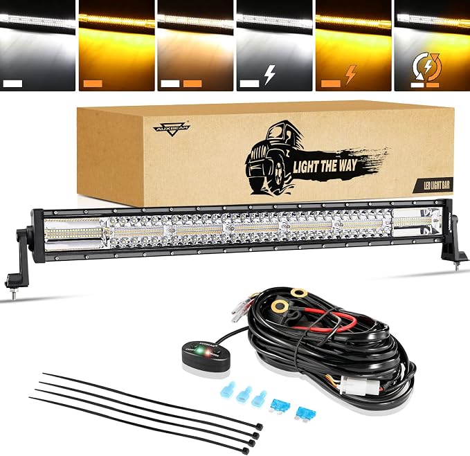 Auxbeam LED Light Bar 30 Inch, 180W 6 Modes Strobe Lights Amber White Flood Spot Combo Flashing Fog Driving Work Light for Car Jeep Off Road SUV UTV ATV Pickup Truck with 10FT Wiring Harness
