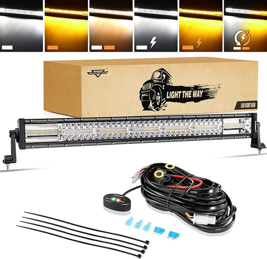 Auxbeam LED Light Bar 30 Inch, 180W 6 Modes Strobe Lights Amber White Flood Spot Combo Flashing Fog Driving Work Light for Car Jeep Off Road SUV UTV ATV Pickup Truck with 10FT Wiring Harness