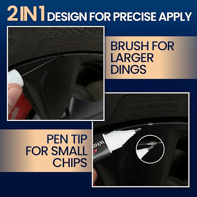 Matte Black Rim Touch Up Paint, 2-in-1 Matte Black Paint Pen for Metal, Enamel, Wheel Scratch Repair Kit for Curb Rash, Flat/Satin Black Automotive Paint for Car Alloy Wheels & Metal (1 fl oz)