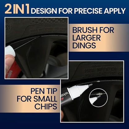 Matte Black Rim Touch Up Paint, 2-in-1 Matte Black Paint Pen for Metal, Enamel, Wheel Scratch Repair Kit for Curb Rash, Flat/Satin Black Automotive Paint for Car Alloy Wheels & Metal (1 fl oz)