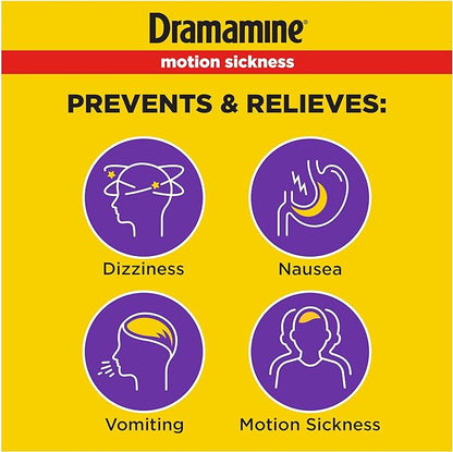 Dramamine Motion Sickness Less Drowsy, Travel Vial, Multicolor, 8 Count
