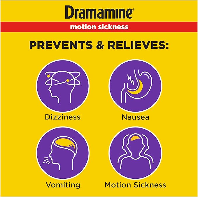 Dramamine Motion Sickness Less Drowsy, for Nausea Relief During Travel, 16 Count