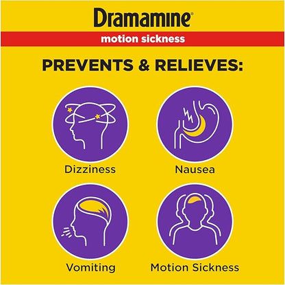 Dramamine Motion Sickness Less Drowsy, for Nausea Relief During Travel, 16 Count