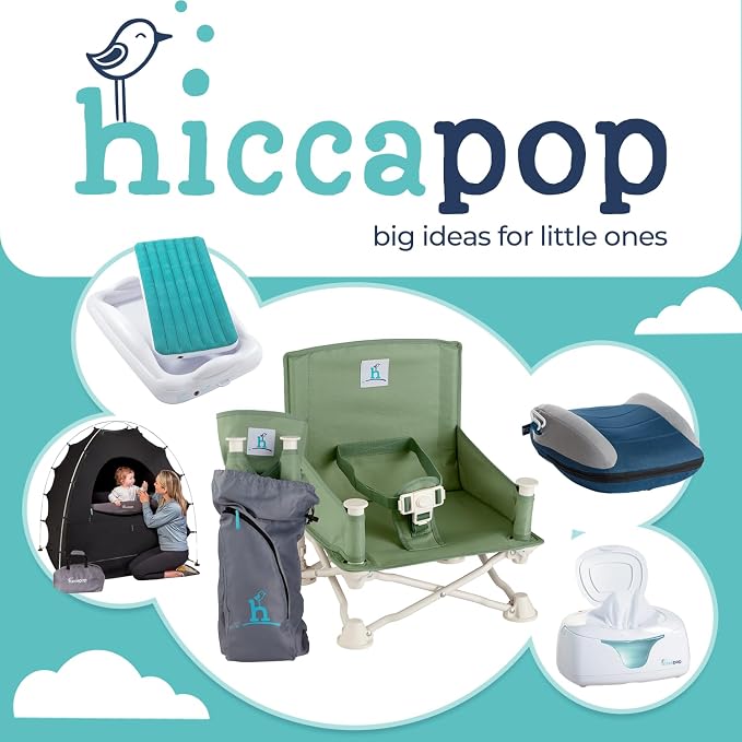 Hiccapop OmniBoost Travel Booster Seat with Tray for Baby | Folding Portable Baby Booster Seat for Dining Table, Camping, Beach, Grandma’s | Tip-Free Design Straps to Kitchen Chairs - Booster Chair
