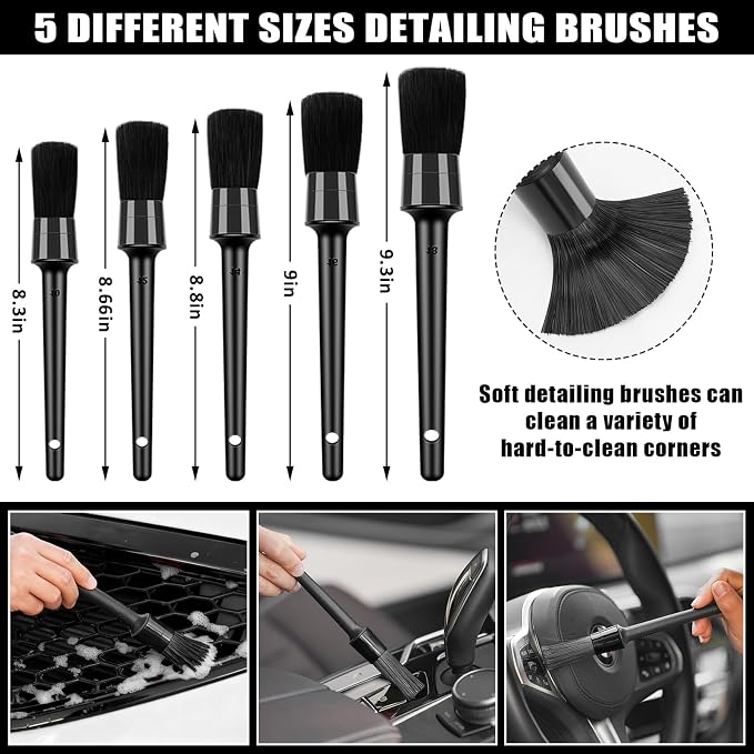 Car Cleaning Kit, Car Vacuum Interior Detailing Cleaner Kit with High Power Handheld Vacuum, Brush Set, Windshield Tool, Duster, Towels, Complete Car Care Tools for Women (Black)