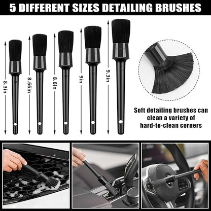 Car Cleaning Kit, Car Vacuum Interior Detailing Cleaner Kit with High Power Handheld Vacuum, Brush Set, Windshield Tool, Duster, Towels, Complete Car Care Tools for Women (Black)