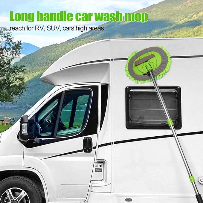 HITJOY 3Pcs 62'' Microfiber Car Wash Brush Mop Kit Sponge with Long Handle, Chenille Car Cleaning Brush Supplies for Car Rv SUV Truck Boat Bus Non-Scratches