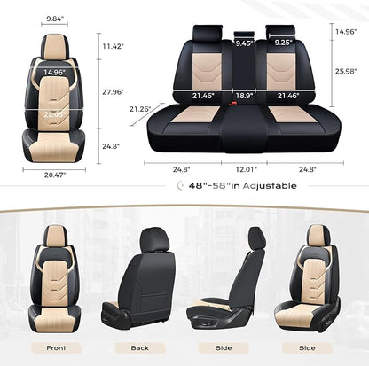 Coverado Car Seat Covers Full Set, Leather Seat Cover for Car, Front and Back Seat Covers, Black & Beige Car Seat Protector, Waterproof Car Seat Cushion Automotive Seat Cover Universal for Most Cars