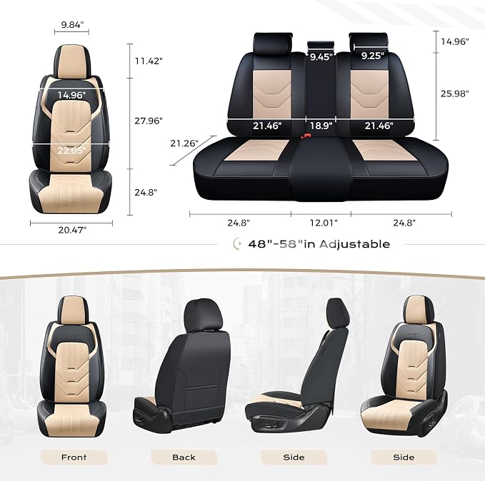 Coverado Front Seat Cover, Black&Beige Seat Cover for Cars, Waterproof Leather Car Seat Cover, Front Car Seat Protector Driver Seat Cover, Car Seat Cushion Universal Fit for Most Sedans SUV Trucks