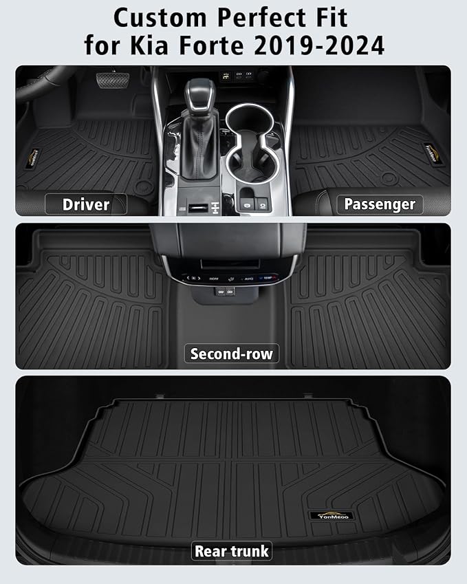 Floor Mats & Cargo Liner Custom Fit for Kia Forte 2019-2024 Sedan, S | EX | FE | LX | LXS | GT | GT-Line All Weather TPE Rubber Floor Liners Full Set Automotive Mat for Kia Forte Accessories