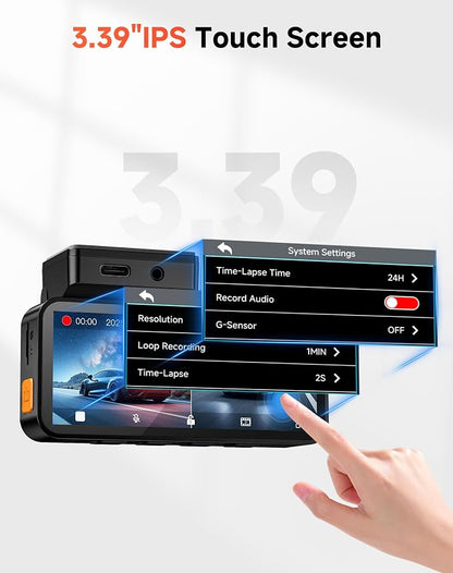 Dash Cam Front and Rear: 4K+2.5K Dash Camera for Cars - Dashcam Built-In WiFi APP Control 64GB Included 3.39" Touchscreen 24H Parking Monitor WDR Night Vision Loop recording Collision Detection(X5)