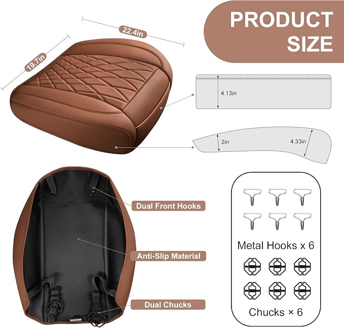 CAR PASS 2 Pack Leather Front Car Seat Covers, Bottom Seat Covers Full Wrapped with Storage Pocket, Anti-Slip Leather Seat Protectors,Waterproof Seat Cushion Pad Universal Fit Sedan SUV Truck, Brown