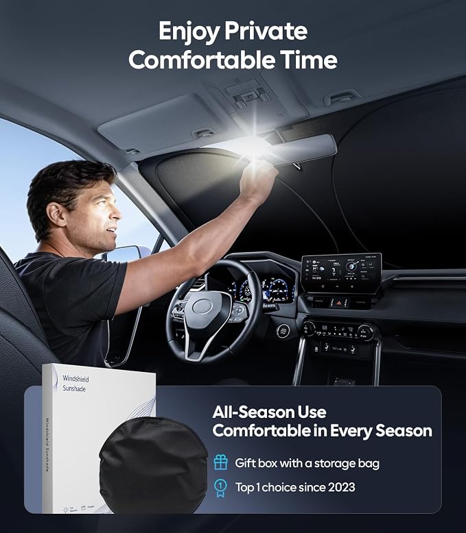 Wigoo for Toyota RAV4 2019-2026 Windshield Sunshade [100% Sun Block, 4th-Gen Cooling Tech] Foldable Heat Insulation Front Window Sunshade with Storage Bag, Compatible with Toyota RAV4 2019-2026