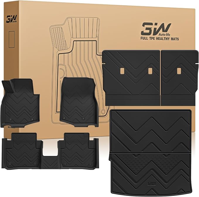 3W Mazda CX-50 Hybrid Floor Mats & Trunk Mat & Seatback Protector 2025 2026 CX50 Accessories, TPE All Weather Cargo Liner Full Set