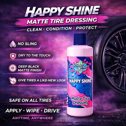 Winter White Happy Shine Matte Tire Dressing, Professional Grade, Satin Black Finish, UV Protection, Made in The USA-16oz - 2pk