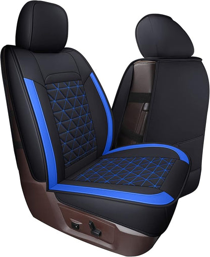 Coverado RAM Seat Cover Full Set, Leather Seat Covers Fit for Dodge RAM 1500, Truck Seat Covers Custom Fit for 2002-2026 Dodge RAM 1500 2500 3500 Crew Quad Cab with Curved Bench, Blue