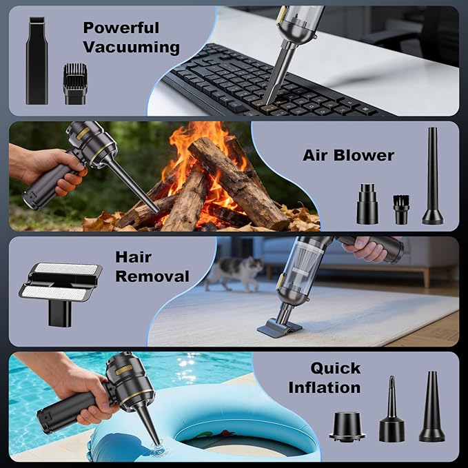 23000PA Portable Cordless Car Vacuum Cleaner,with Digital Display and 3-Speed Suction,Mini Handheld Vacuum for Car,LED Light,One-Touch Dust Emptying,Multiple Functions and Fast Charging