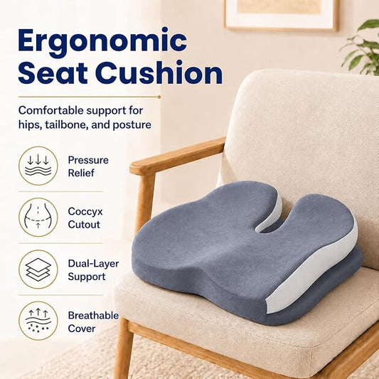 Seat Cushions for Office Chairs Wheelchair Cushion for Long Sitting Back Pain，Memory Foam Seat Car Computer Desk Chair Cushion，Coccyx Cushion for Tailbone Pain Relief Cushion Office Chair Butt Pillow