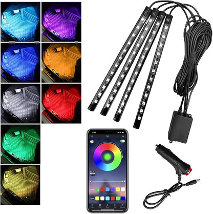 povtii Car Led Interior Lights, RBG 48 LED Multicolor Music Auto Interior Strip Light with APP Control, Waterproof Lighting Lamp Kit Under Dash with Charger, Car Accessories (Cigarette Lighter)