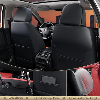 FLORICH Leather Seat Covers, Car Seat Covers Full Set, Car Seat Protectors 5 Seats, Automotive Seat Covers Driver Seat Covers Fit for Most Cars Trucks SUV-Black&Burgundy