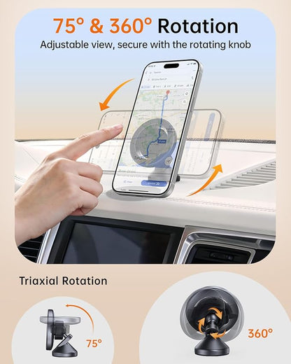 SYNCWIRE MagSafe Car Mount, Magnetic Car Phone Holder for Car Dashboard, 360° Rotating Strong Magnet Phone Mount with 3M VHB Adhesive, Compatible with iPhone 17/16/15/14/13/12 & MagSafe Cases