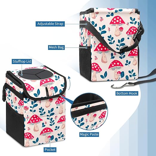 Car Trash Can – Multi-Purpose, Lightweight and Portable with Durable Water-Resistant Coating, No Installation Required, Practical and Ample Capacity, Variety of Colors.Mushroom
