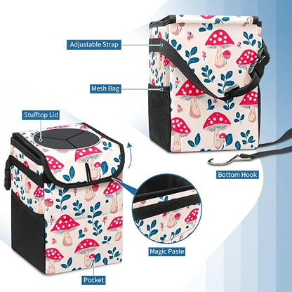 Car Trash Can – Multi-Purpose, Lightweight and Portable with Durable Water-Resistant Coating, No Installation Required, Practical and Ample Capacity, Variety of Colors.Mushroom