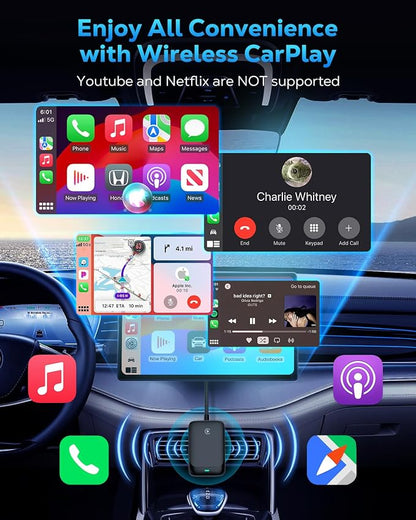 MoKo Wireless CarPlay Adapter for iPhone 2025, Only for iPhone iOS 10+ and Cars with Built-in Car Play, Converts Wired Car Play to Wireless Dongle,Plug and Play Fast Response Bluetooth CarPlay Adaptor