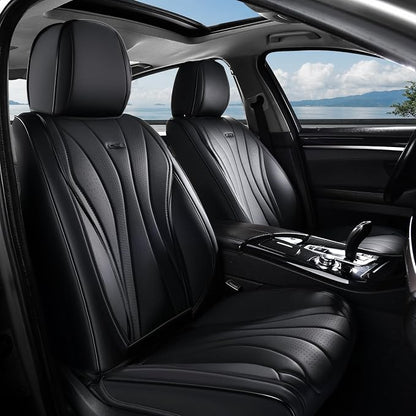 Coverado Front Seat Covers, 2 Pack Leather Seat Cover for Cars, Waterproof Seat Covers, Front Seat Car Seat Protectors, Driver Car Seat Cushions Universal Fit for Most Vehicles, Black
