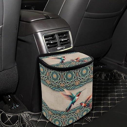 BIGCARJOB Bohemian Style Car Trash Bags for Back Seat,Boho Hummingbird Print Auto Trash Bin Garbage Bags Universal Hanging Trash Can Auto Interior Storage Bags