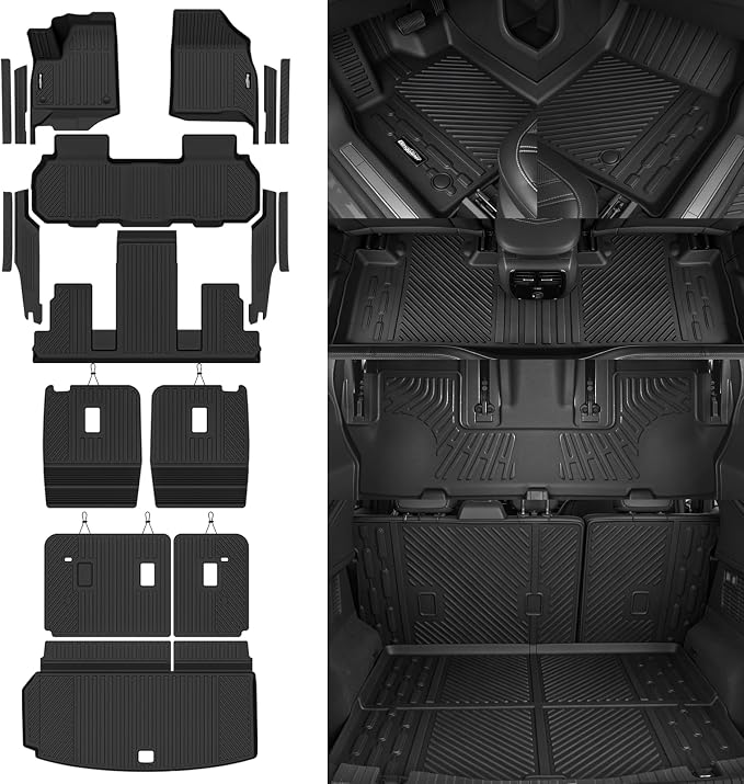 Floor Mats for 2024-2026 Chevy Traverse/2024-2026 GMC Acadia 7 Seat/Captain Seat, Trunk Mat and Backrest Mat & Door Sill Guard All Weather TPE Protector for Chevy Traverse Accessories