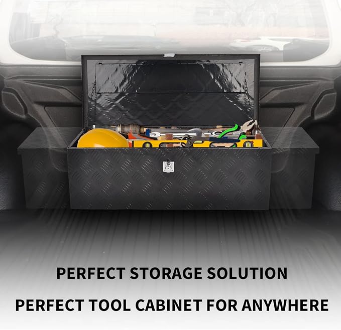 30” Heavy Duty Aluminum Truck Bed Tool Box 5 Bar Tread Waterproof Truck Tool Box Storage Organizer，Truck Box with Side Handle, Lock & Keys,Black (30"X13"X10")
