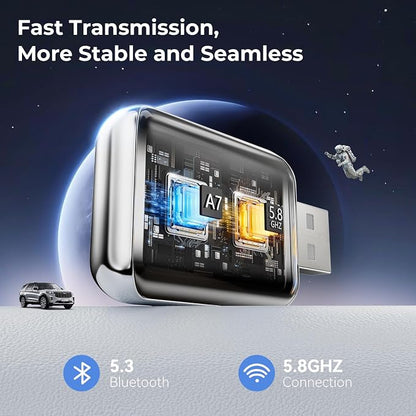 Wireless Carplay Adapter for iPhone, 2 in 1 Plug and Play Mini CarPlay and Android Auto Adapter for iOS 10 Android 11 and Above, Convert Wired Car Play to Wireless