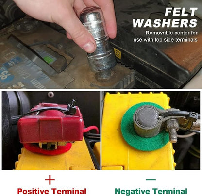 2 PCS Battery Terminal Cleaner Tool Kit, Auto Top & Side Terminals Cleaning Brushes with Anti-Corrosion Washers, Battery Post Steel Bristles Brush for Car Truck Marine Boat
