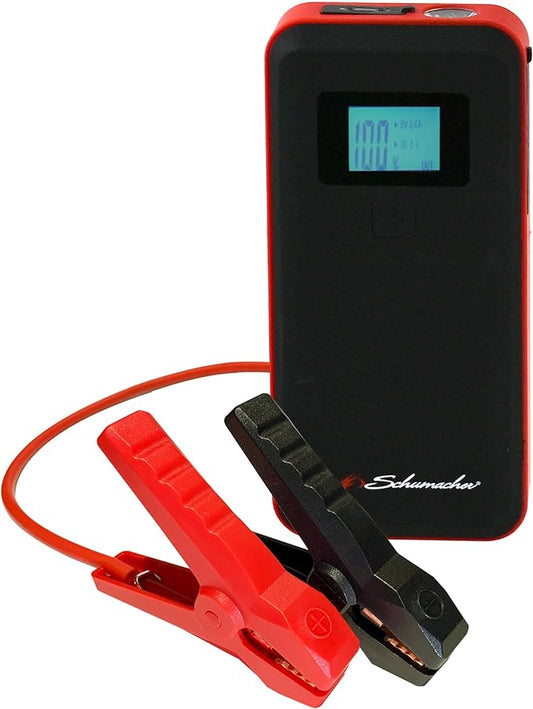 Schumacher Electric 1000 Peak Amp 12V Portable Lithium Car Battery Jump Starter & Power Pack - Lithium Ion Jump Box - with USB Charging & LED Emergency Light - SL1639