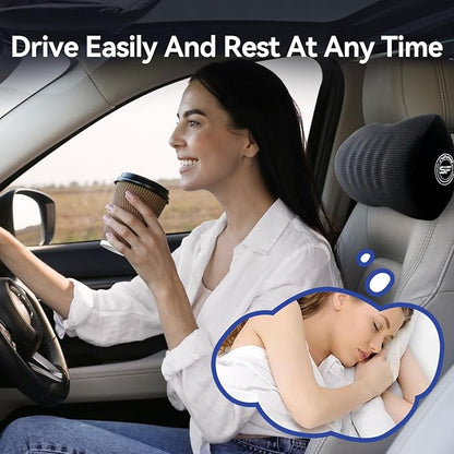 Super Useful Car Headrest Pillow, Car Pillow for Driving with Adjustable Strap, 100% Memory Foam Neck Pillow, Ergonomic Design - Car Neck Pillow(Black, 2 Pack)