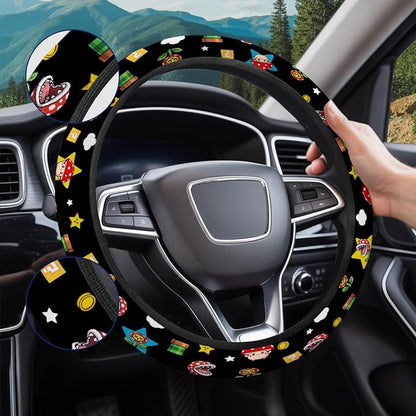 GENANY Retro Handheld Game Steering Wheel Cover, Non Slip Polyester Car Wheel Protector for Car SUV Truck, Universal 15 Inch