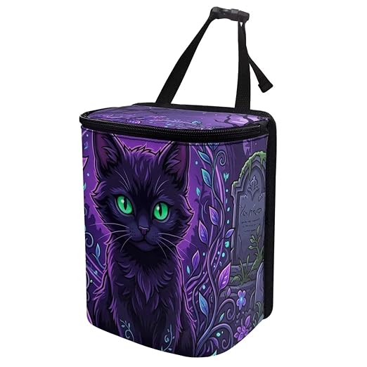Talayituse Purple Cat Forest Leaf Print Car Trash Can Portable Auto Garbage Bin Multifunctional Vehicle Interior Accessories with Adjustable Straps Universal Fit Truck SUV Sedan