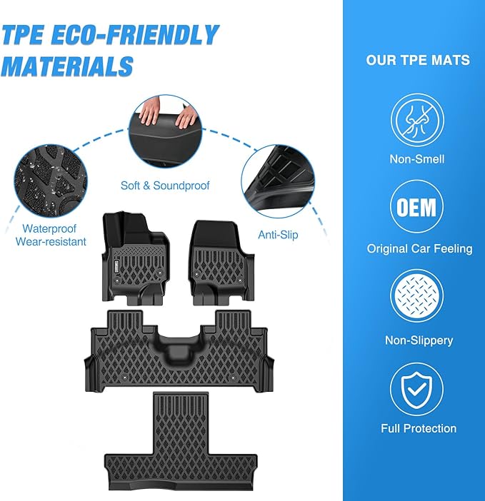 Nilight TPE Floor Mats for Ford Expedition Max Lincoln Navigator L 7 Seats 2025 2026 All Weather Custom Fit Heavy Duty Floor Liners