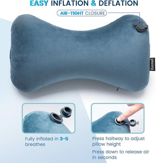 Keemall Inflatable Car Neck Pillow Driving , Blow Up Car Headrest Pillow for Car, Inflatable Travel Pillow for Camping, Neck Support for Office Chair - Adjustable Softness