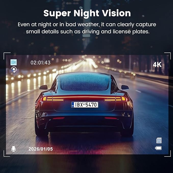 Miden 4K WiFi Dash Cam Front and Rear Inside, Free 64G SD Card, 2160P+1080P+1080P FHD 3 Channel Dash Camera for Cars, Night Vision, 24H Parking Monitor, 360° All Sides Dashcam, G-Sensor, WDR