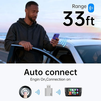 Wireless CarPlay Adapter for iPhone - Stable Connection Plug & Play Convert Wired to Wireless for iOS 10+ and Cars from 2016 USB A/USB C