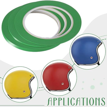 Nezyo 6 Pcs Vinyl Pinstripe Tapes Masking Painter Tapes High Temperature Low Tack Automotive Car Paint for Easy Removal Trim Thin Finishing Masking (Green,1/16,1/8, 1/4 Inch)