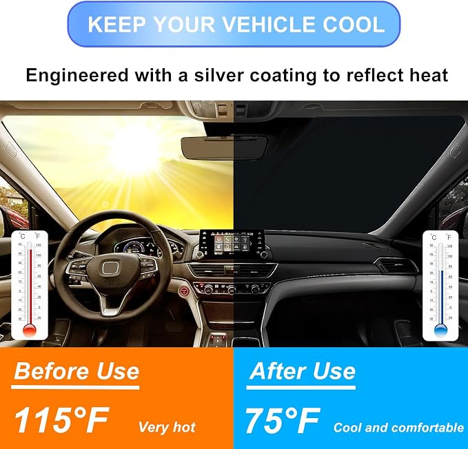 Windshield Sun Shade for 2018-2022 Honda Accord, 310T Thick Polyester Full Coverage Sun Visor, Foldable Heat Block UV Protection
