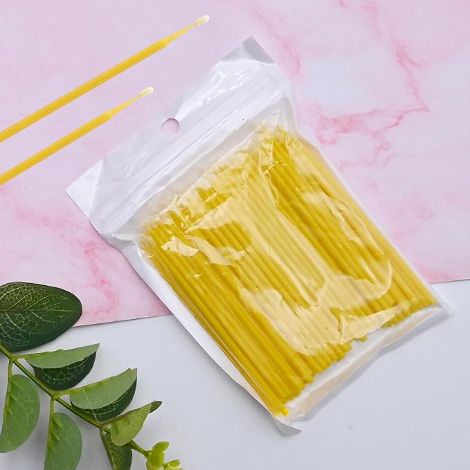 Saihisday Touch Up Paint Brushes for Automotive Paint Chip Repair Disposable Micro Applicators 2.5MM Yellow 100PCS