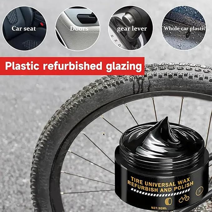 Tire Wax - Wheel Shine Paste, Rim Polishing Cream | Car Detailing Dressing Solution Bike Rubber Restoration Cleaner surfece treatmant Outdoor Gloss Finisher Auto Maintenance Product Use
