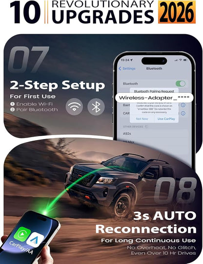 Wireless CarPlay Adapter & Android Auto Adapter, One-Click User Switch, Fast & Stable, Converts Wired to Wireless, Stable Connection Car Play Dongle for iOS 10+ / Android 11+ (Gray)