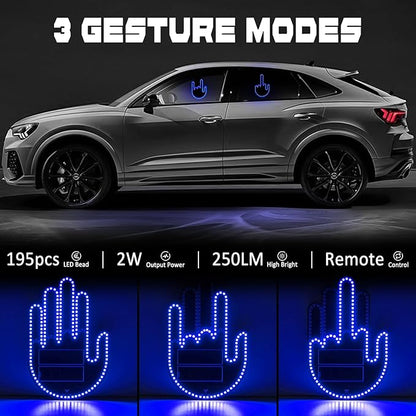 DIBMS Car Gesture Decorative Lights, Ambient Lighting, Rechargeable LED Gesture Lights for Car Road Rage LED Signs Calm Road Rage, Remote Control Triple Mode Fun Finger Lights (Blue)